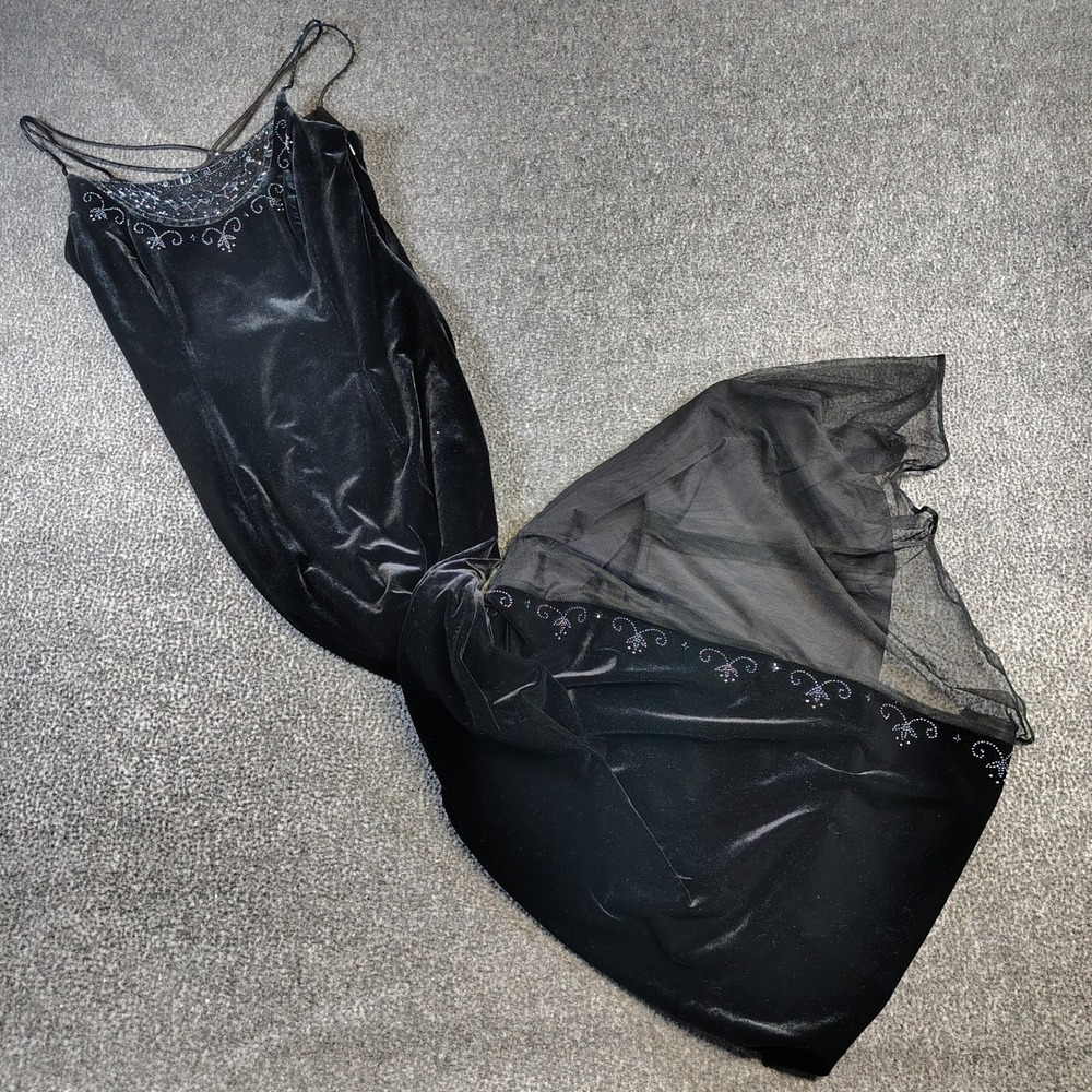 Vintage Dave & Johnny Velvet Gown 5/6 Black Beaded Whimsygoth Prom Formal Dress